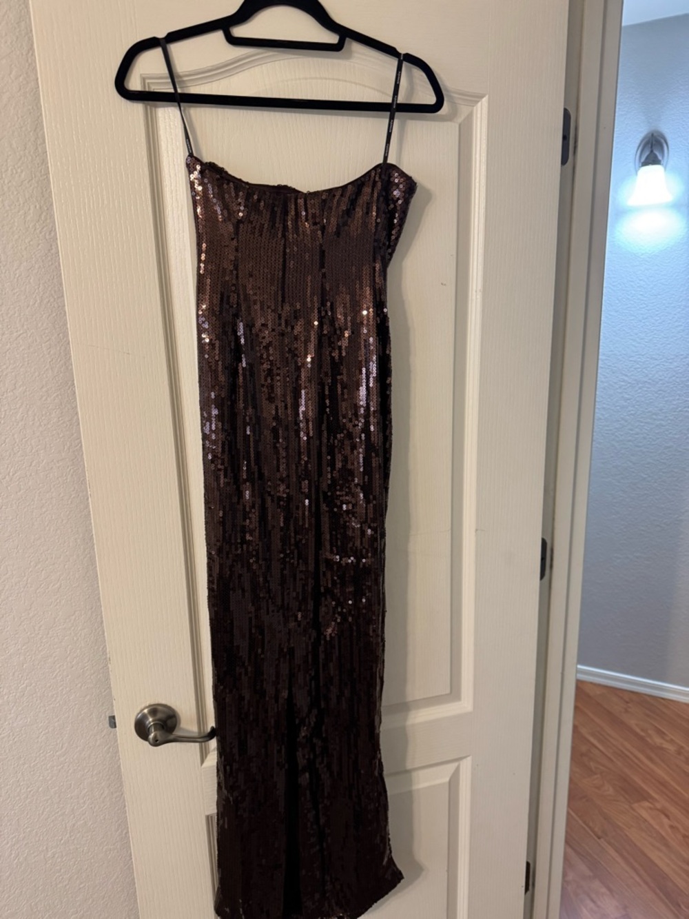 Retrofete Bronze Sequin Spaghetti-Strap Maxi Dress